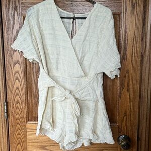 Linen look cream romper